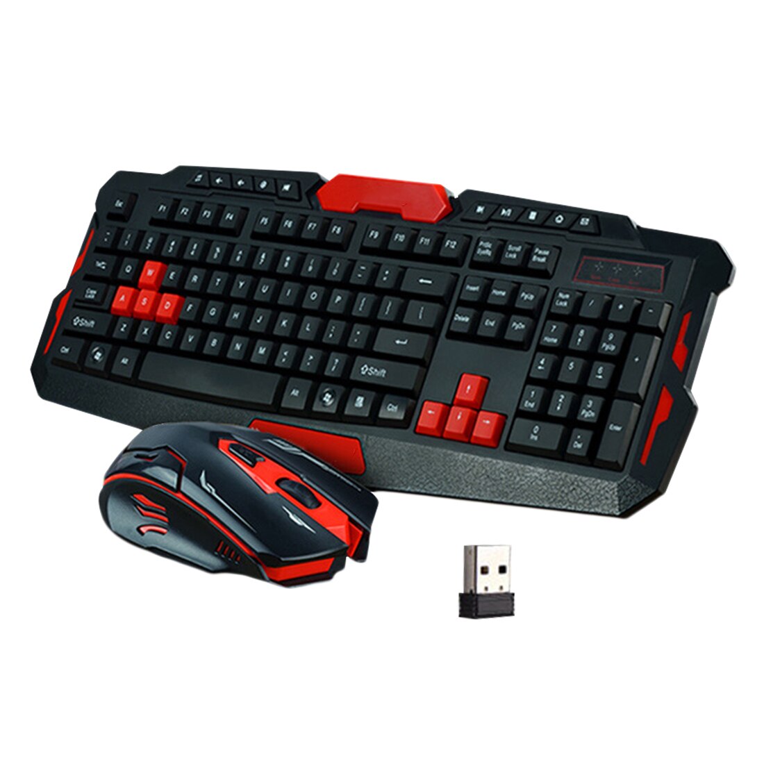 2.4 ghz trådlöst tangentbord gaming tangentbord mus combo 19 tangenter anti-ghosting justerbar 1600 dpi mus usb-mottagare adapter: Svart och röd