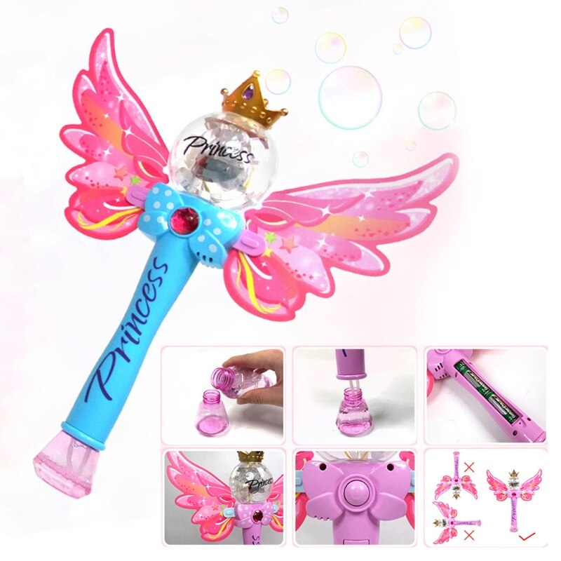 Kinderen Bubble Machine Bubble Blower Bubble Maker Met 2 Bubble Oplossingen Inbegrepen Populaire Fee Stok Ontwerpen Met Licht