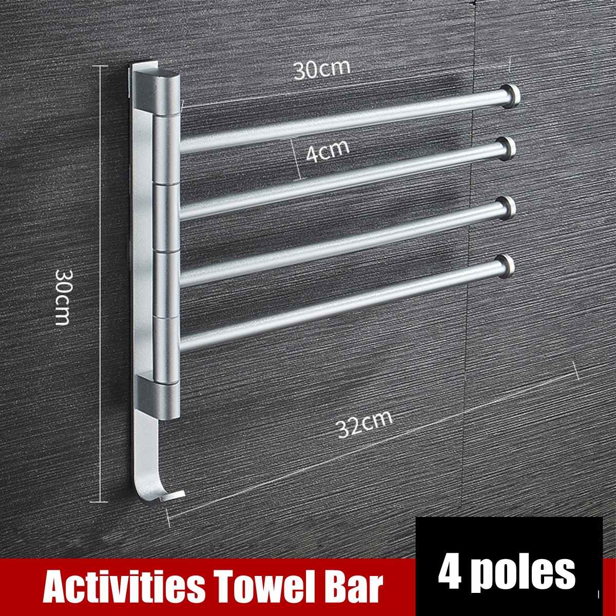 Bathroom Swivel Towel Bar 4-Arm Stainless Steel Swing Hanger Towel Rack with Hook Space Saving Wall Mount Rotating Towel Rail: Bronze