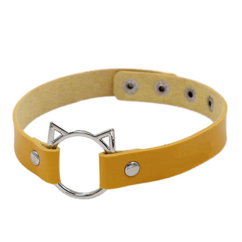 Kat øre pu læder choker halskæde kvinder chocker halskæder tilbehør punk halsrem bryllup brud smykker: Gul