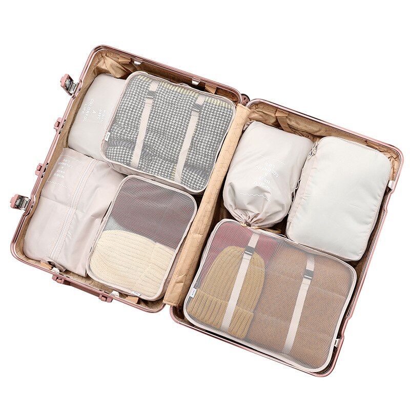 Lightweight Waterproof Storage Bag Reusable Home Travel Bag Durable Foldable Cloth Shoes Organizer Bag Luggage Accessory XA569F: 7 pieces beige