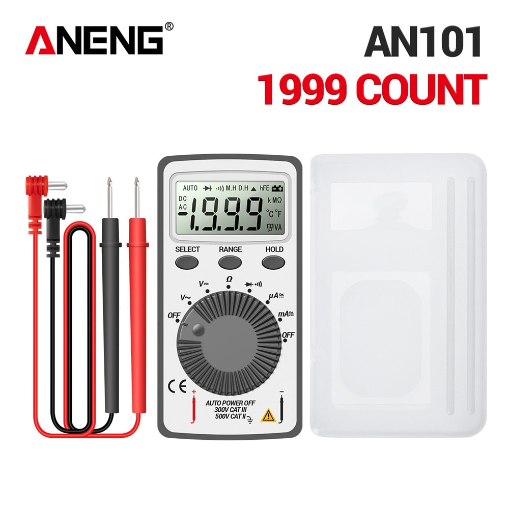 Aneng AN101 Mini Multimeter 1999 Counts Dc/Ac Spanning Stroom Automatische Meter Pocket Voltmeter Amperemeter Tester Met Meetsnoeren