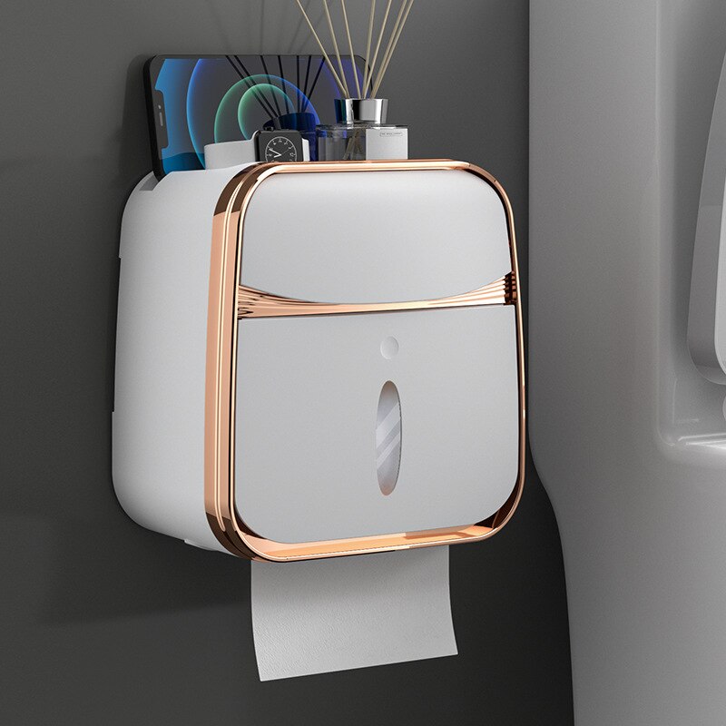 Toilet Wall Mounted Waterproof Roll Paper Box Toilet Paper Box Tube Paper Storage Rack Tissue Boxes Kitchen Bathroom Supplies: white