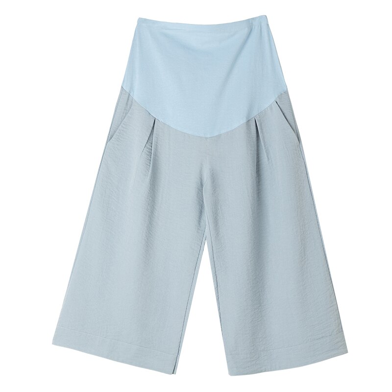 Sommar gravida kvinnor bomull och linne vidbenta byxor lösa enfärgade byxor för gravidmage lösa casual culottes
