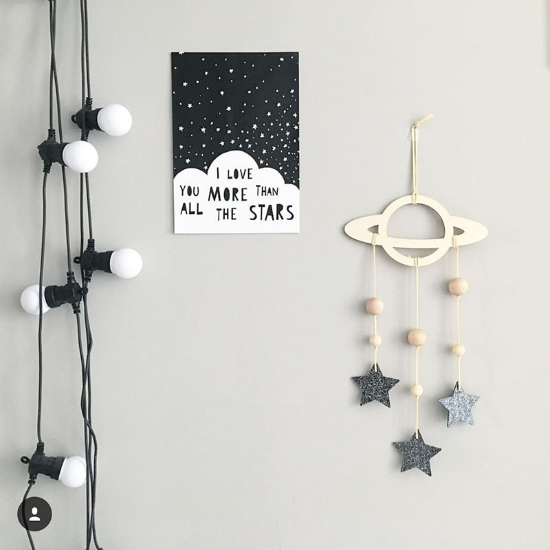 Adornos colgantes de madera de estilo nórdico INS, colgante de madera con de nubes y planetas y estrellas para habitación de niños y bebés, accesorios de decoración para dormitorio infantil