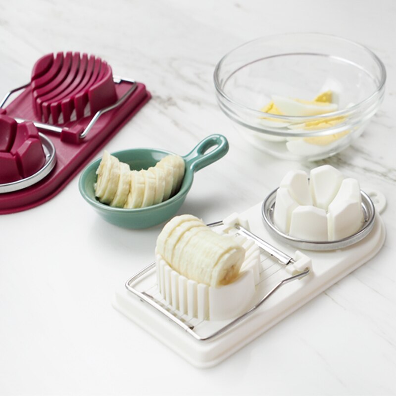 1Pcs 304 Rvs 20*9*3.8Cm Multifunctionele Pp Plastic Basis Ei Cutter 2 In 1 snijden Ei Gereedschap Fancy Bloemblaadje Slicer