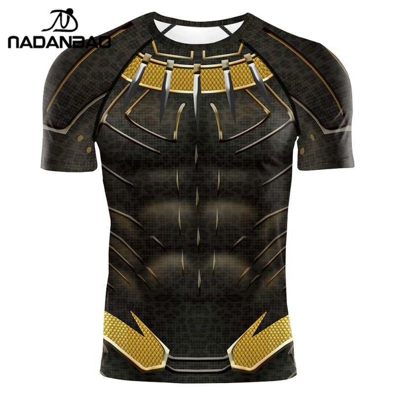 Nadanbao, disfraz de Pantera Negra, camiseta para hombres adultos, impresión 3D, camisetas de compresión de LICRA de superhéroe, nuevas camisetas de Yoga para hombres