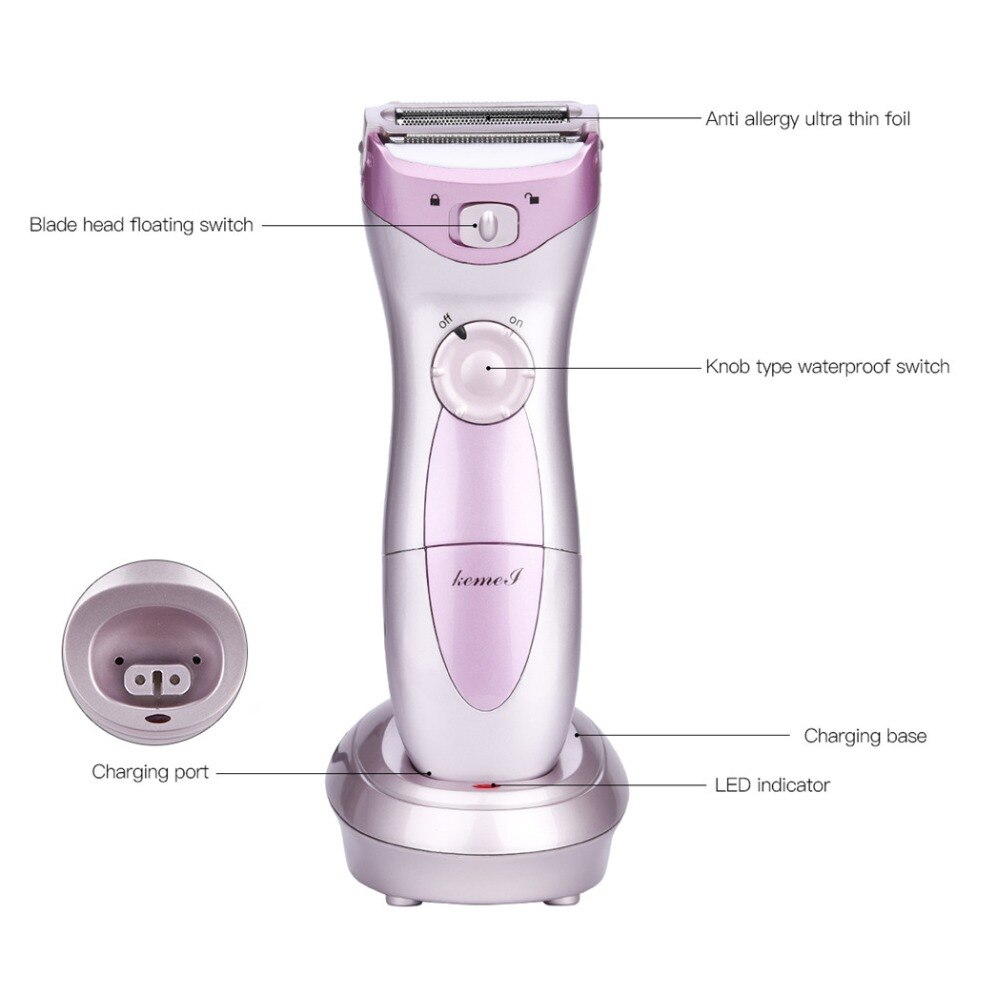 Kemei 110 V-240 V máquina de afeitar recargable lavable mujer señora afeitadora depilación húmeda y seca depiladora impermeable