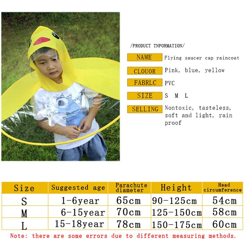 Kids Rain Cover Cute Cartoon Duck UFO Children's Raincoat Boys And Girls Umbrella Hat Windproof Poncho Rain Gear