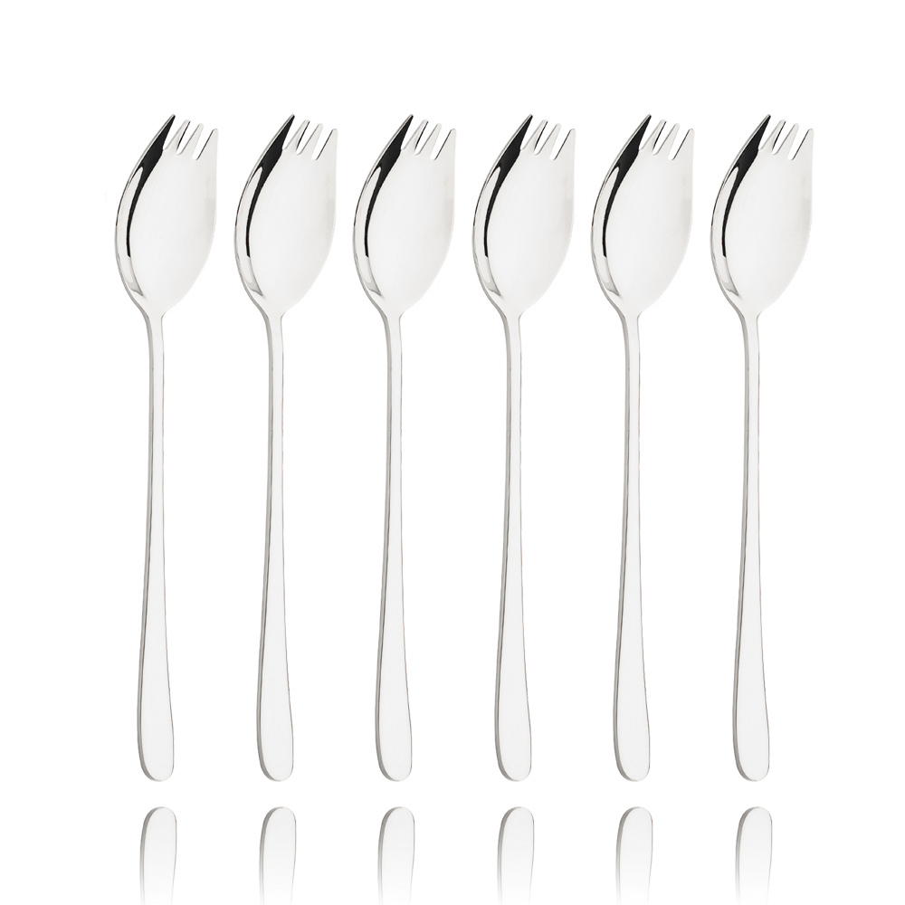 Ensemble de cuillères en acier inoxydable coloré, vaisselle, fourchette à double usage, pour Dessert, salade, accessoires de cuisine: 1Set  6Pcs / Silver
