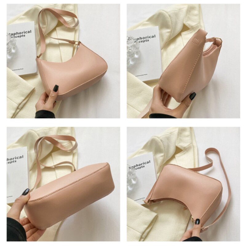 Nuevos bolsos de mano a la para mujer, bolso Retro de Color sólido de cuero PU, bolso de hombro para axila, bolsos informales para mujer, bolso de para mujer