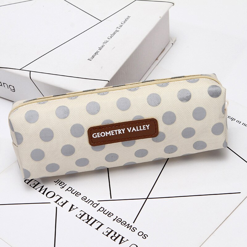 1pcs Canvas Geometric Pencil Case School Color Cute Kawaii Simple Striped Grid Solid Pencil Bag Pouch Students Office Supplies: 297