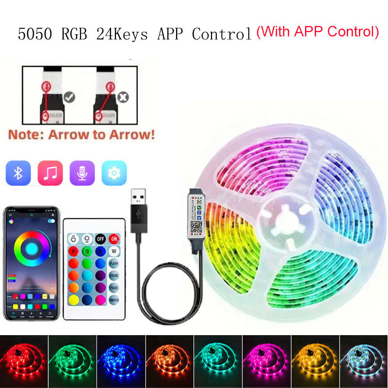 Tira de luces Led de 1-30M, luces LED RGB con Control por aplicación Bluetooth para TV, USB, 5V, WIFI, cinta Led para retroiluminación de TV, decoración de y habitación: De Color2 / 10 m