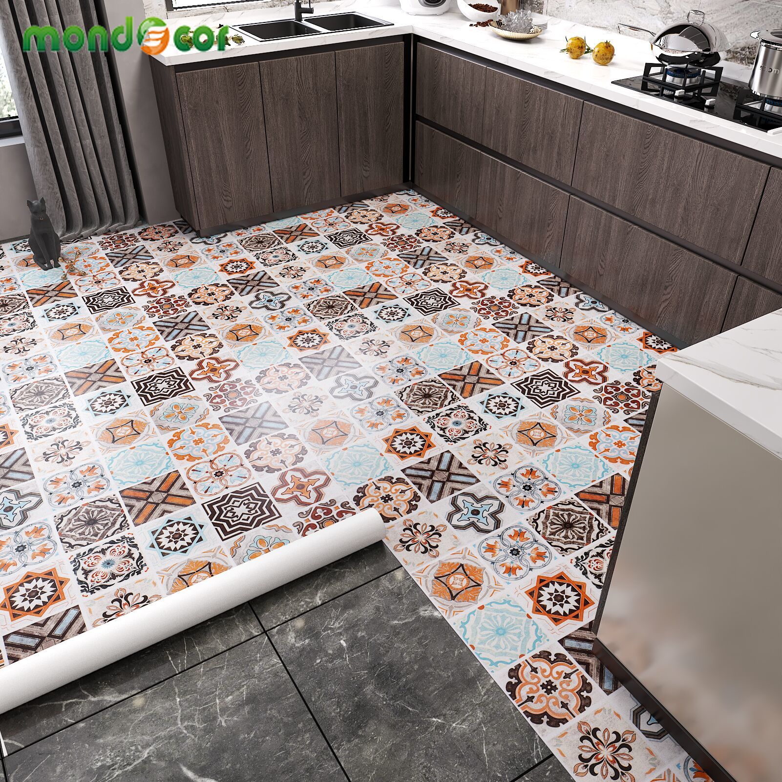 Self Adhesive Waterproof PVC Tiles Floor Stickers Marble Bedroom Living Room Bathroom Ground Thick Wallpaper Modern Decals