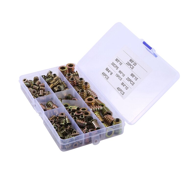 Threaded Inserts Nuts, Wood Insert Assortment Tool Kit, M4/M5/M6/M8 Furniture Screw Inserts Bolt Fastener(165 PCS)