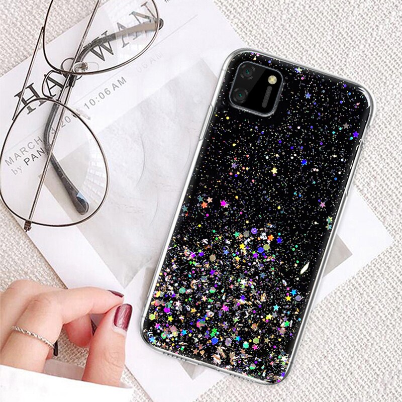 Auroras For Realme C11 Case Glitter Bling Sequins Starry Sky With Ring Shockproof For Realme C11 Cover: Black