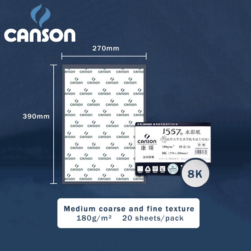 CANSON Watercolor Book/Pad/Paper 8/16/32K A3/A4/A5 180/200/250/300g/m² Art Drawing Watercolor Paper Stationery 1557: 1557-180g-20paper-8K