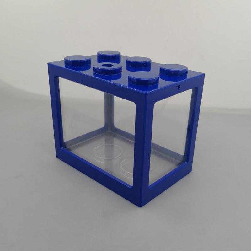Mini Aquarium Fish Tank Fishbowl for Rumble Fish Marimo Spider Marimo Aquarium Accessories Small Reptile Pet Box 12*8*10.5cm: Blue