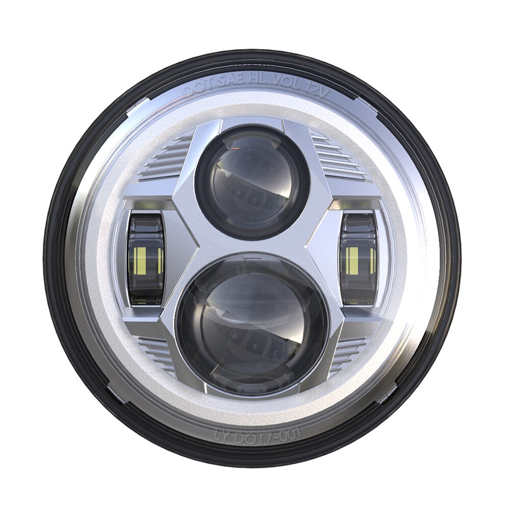 Phare de moto H4 LED rond 7 pouces, pour 93-08 Ducati Monster 1000 600 Halo anneau Amver pour jeep TJ Touring Lada 4x4 Yamaha Niva: Silver