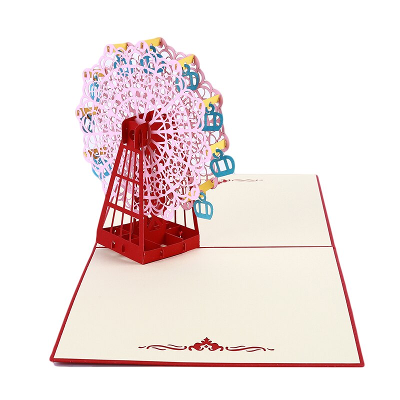3d- kort pariserhjul papirskæring lykønskningskort pop-up-kort papercraft festival fødselsdag jul: Lyserød