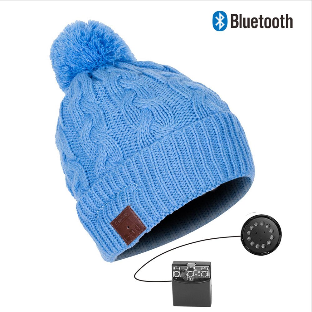 Bonnet Bluetooth stéréo sans fil mains libres | Bonnet tricoté, chapeau d'hiver, chapeau de sport, capuchon lavable, écouteurs musique Audio: 033B-blue