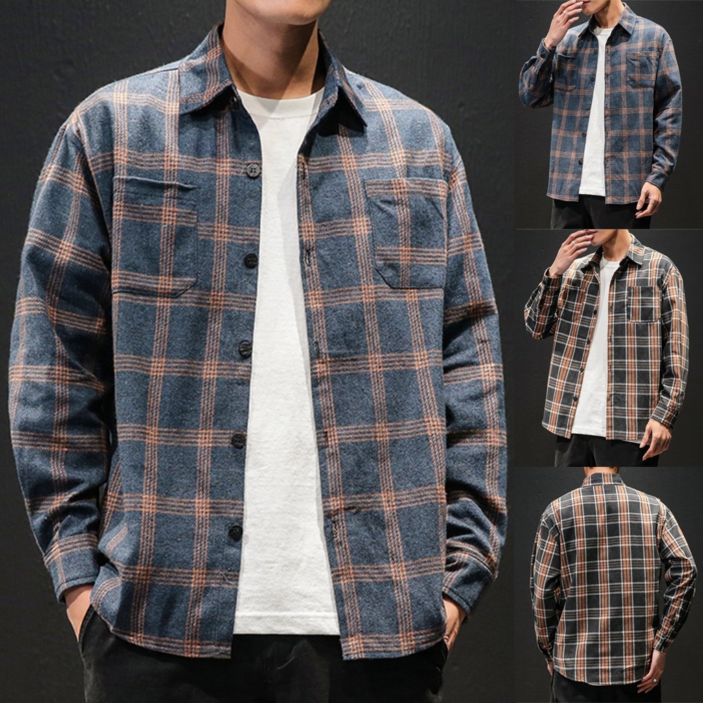 Men's Style Retro Plaid Shirt Long-sleeved Shirt Comfortable Shirt Men Spring Plaid Shirts#g30