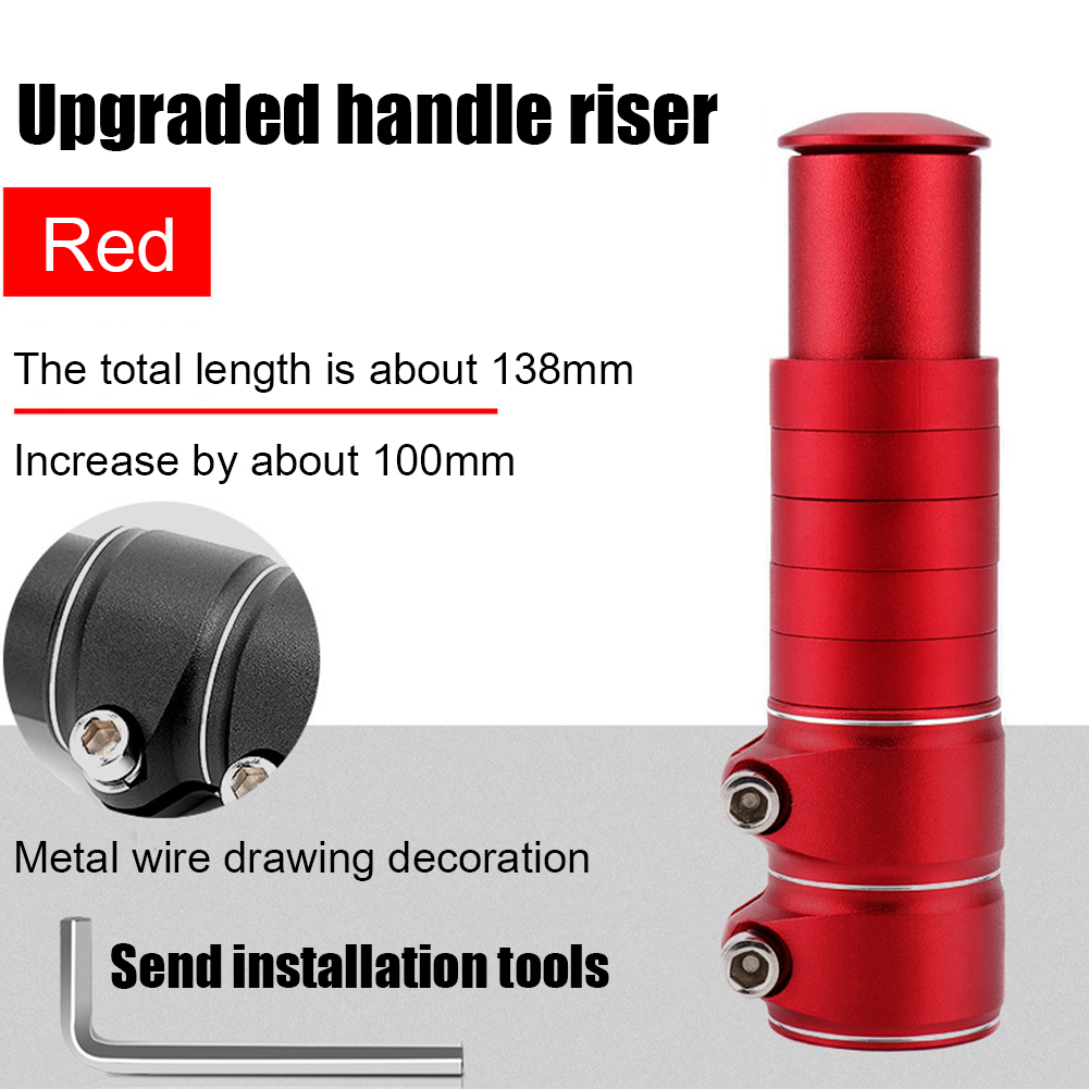 Road Bike Handlebar Stem Extender Bicycle Handlebar Stem Extension Adaptor Aluminum Alloy Bike Handle Bar Riser: Red 138mm
