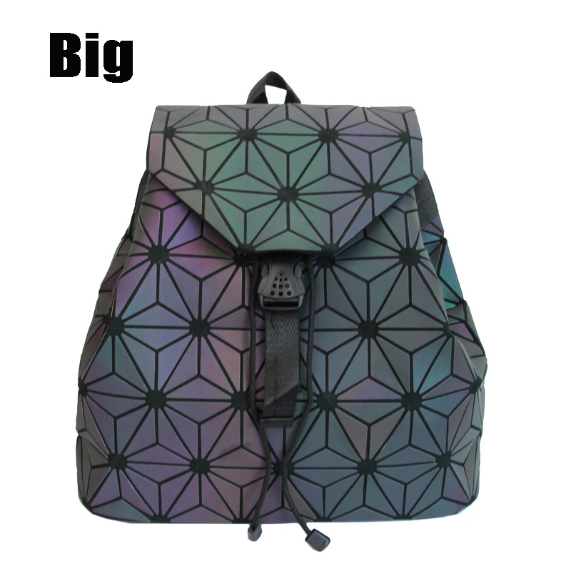 Mochilas luminosas de para mujer, bolso de hombro femenino, mochila de diario para niña, bolso plegable escolar geométrico, bolsos escolares de viaje con holograma: Big D