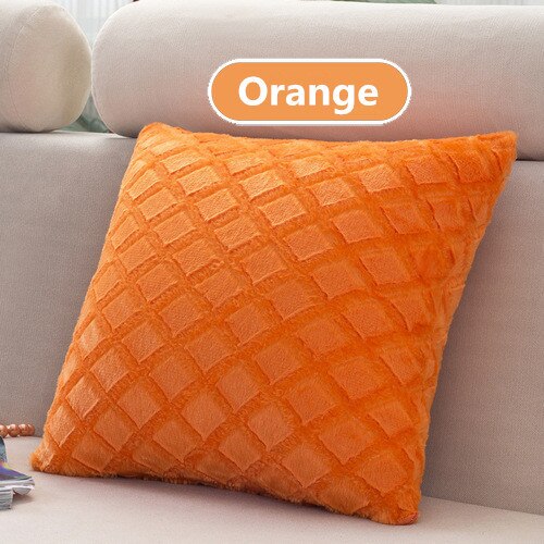 1Pcs 43*43cm Plaids Pattern Soft Short Velvet Throw Pillow Cushion Cover Seat Car Home Sofa Bed Decorative Pillowcase 40059: Orange