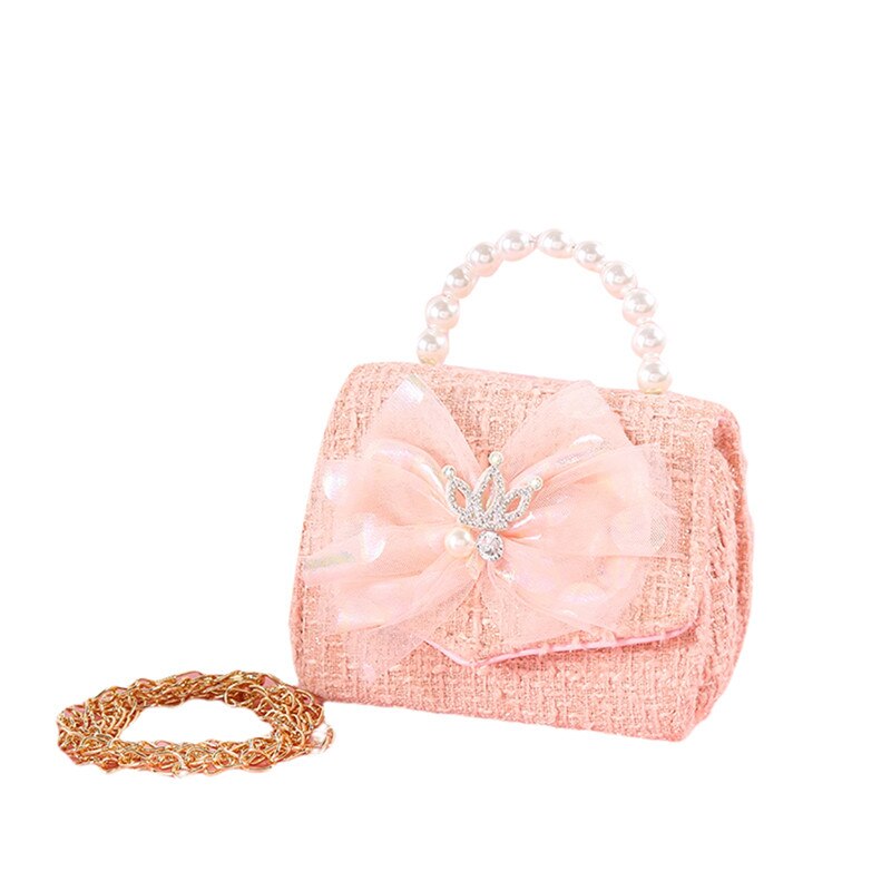 Coroa bolsa de ombro shinny cristal pacote crianças menina laço bowknot bolso quadrado destacável corrente pérola bolsa mini princesa saco