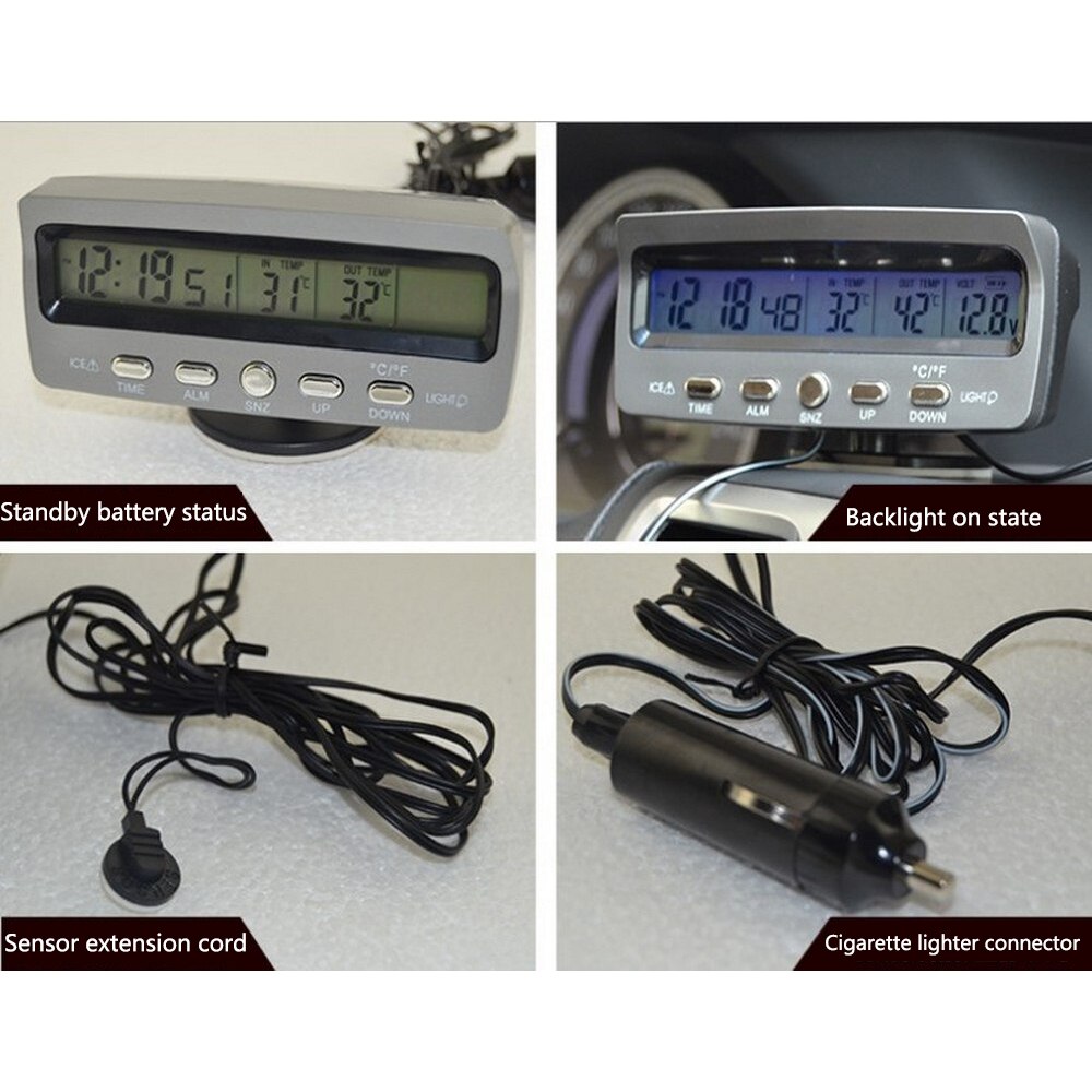 Bil ur termometer hygrometer måler dekoration ornament intern / ekstern temperatur overvågning bil tilbehør