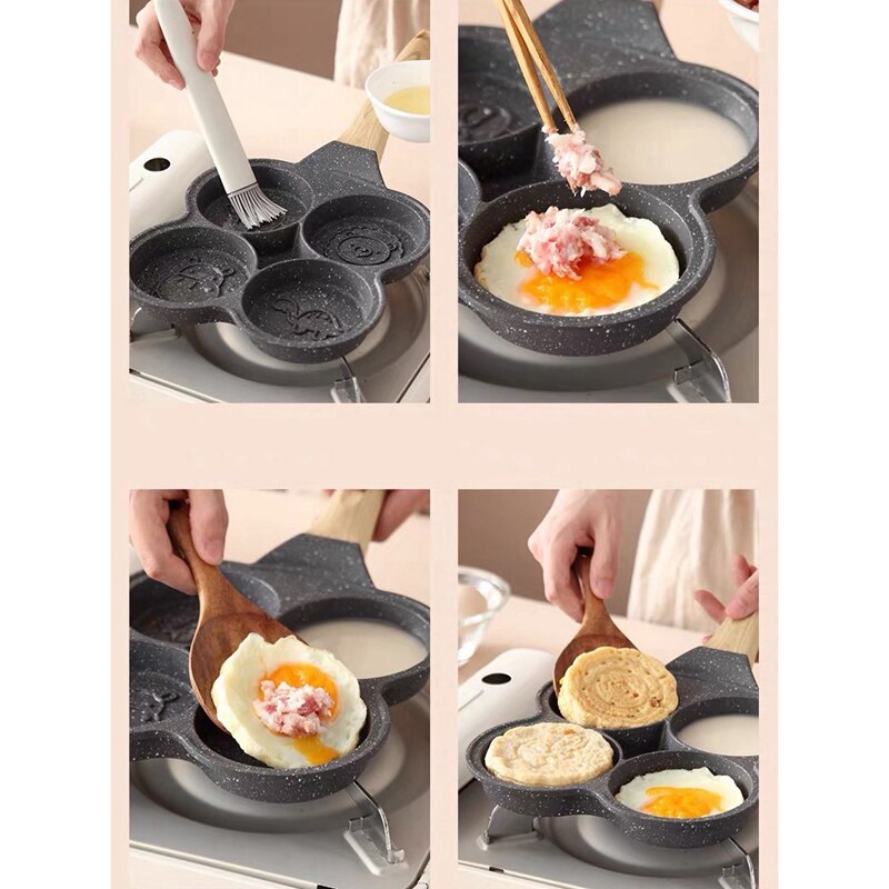 4 Holes Omelet Pan Non-Stick Griddle Maker Pancake Pan Egg Ham Pans Breakfast Kitchen Cooking Pan