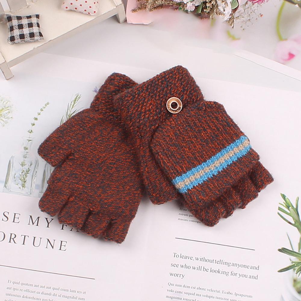 Children's Gloves Autumn Winter Big Half Finger Knit Gloves AB-yarn Boy Outdoor Unisex Simple Cute Gloves