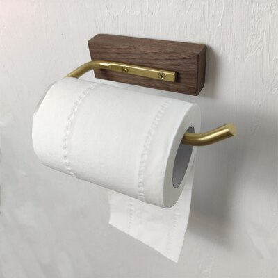 Nordisk valnøttpapirholder-bad messingpapirhåndkleholder slagfri toalettrullholder massivt tre toalettpapirhylle: 6
