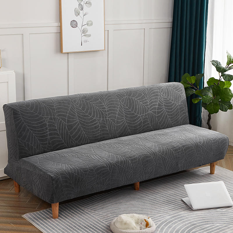 Waterproof Armless Futon Cover Stretch Sofa Bed Couch Slipcover Elastic Jacquard Thick Anti-Slip bedspread Furniture Protector: Dark Grey