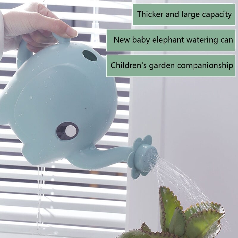 Regadera de elefante de dibujos animados para niños, botella de plástico de 1L, hervidor de agua largo para plantas, macetas de flores, hogar, Patio, césped