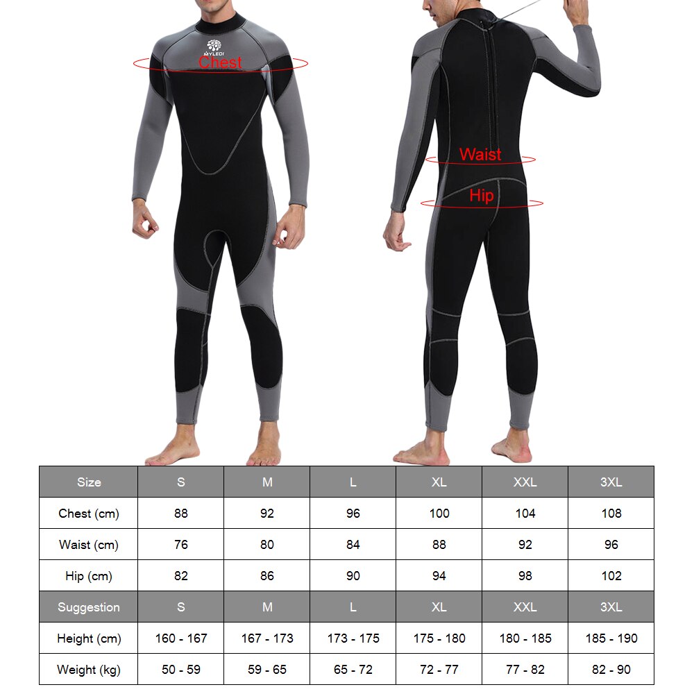 Traje de neopreno de 3mm para hombre, traje de baño para surfear, nadar y bucear, mono completo, deportes acuáticos