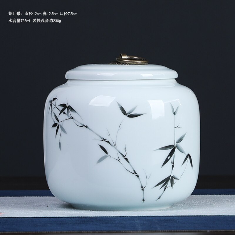 White Ceramic Tea Pot with Lid Home Moisture-proof Tea Bag Storage Box Retro Living Room Decoration Coffee Table Accessories: B