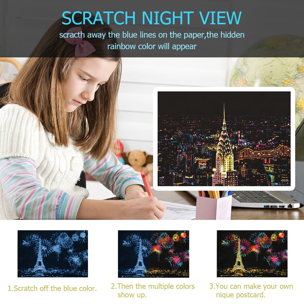 DIY York City Magic Postcard Scratch Art Doodle Scraping Painting Puzzle Educational Learning Handmade Drawing Toys Craft