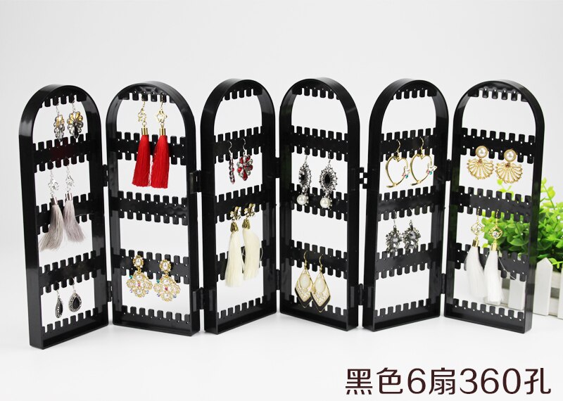 120/180/240/360holes Plastic Clear Earrings Studs Display Rack Folding Screen Earring Jewelry Display Stand Holder Storage Box: 6 black-360 holes