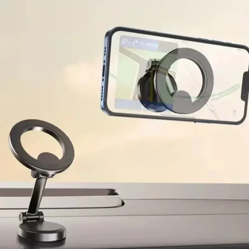 Hopfällbar magnetisk bilhållare i legering 12 kompakt mobiltelefonhållare för mac - säker, 360 ° justerbar magnetisk bilfäste för iphone 15 14 13 pro