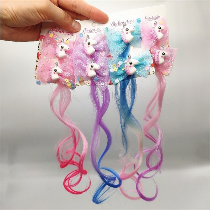 2 stuks kinderpruik haarspeldjes eenhoorn pailletten garen strik meisjes vlechten haarelastiek gedraaid schattige kinder haarspelden accessoires