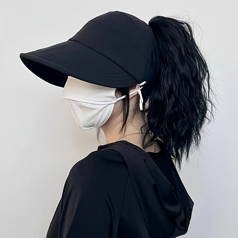 1 pz estate/autunno cappello di protezione solare superiore vuoto per le donne ragazze all'aperto anti UV berretto da baseball a tesa larga cappelli da trekking da viaggio da spiaggia: nero