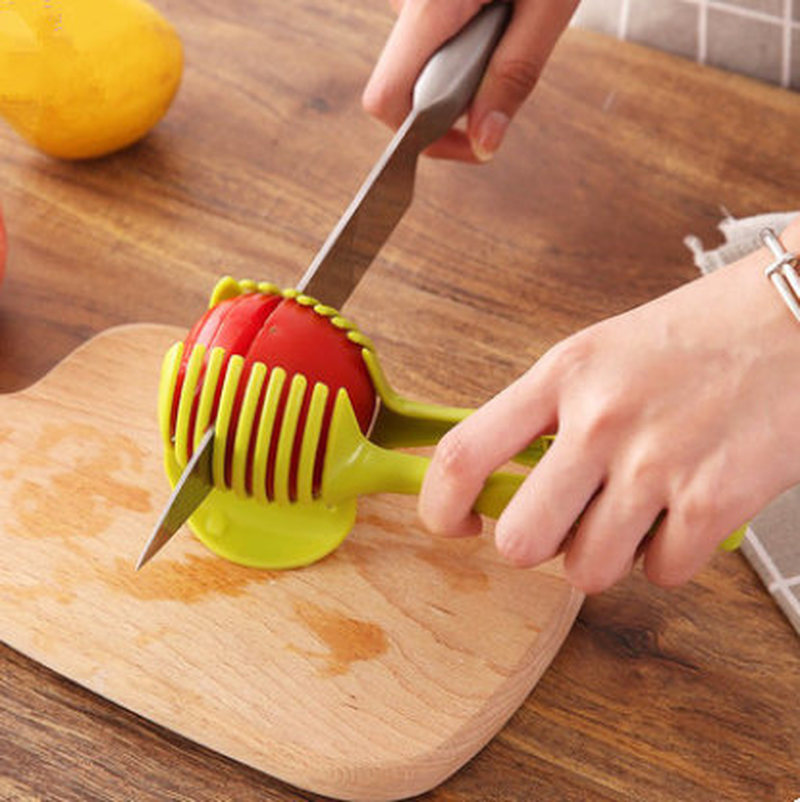 1 Pc Plastic Groene Handleiding Snijmachines Tomaat Slicer Fruit Cutter Tomaat Citroen Cutter Assistent Koken Holder Keuken Tool