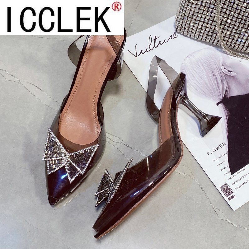 Rozmiar 42 wiosna/jesień 2021 obuwie damskie moda motyl-węzeł wąskie paski Bling niejednolita całość wiązane na krzyż kryształbyć winnym czółenka z wystającym palcem