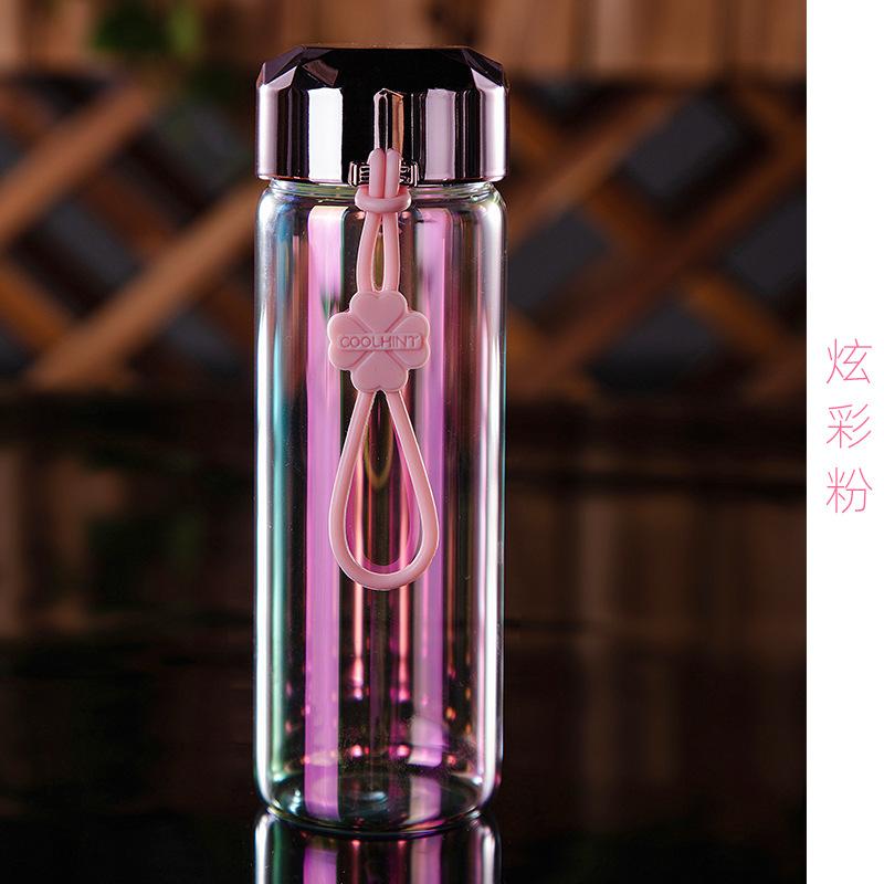 380ml Nano mirror glass Can put microwave-proof glass Student child milk cup Coffee Tea Milk Travel Mug Thermo Bottle: Bright pink