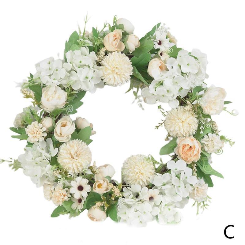 Kunstige kranse silke pæon blomster simulering krans rotting krans xmas bryllup indretning til dør kranse silke pæon blomster: C