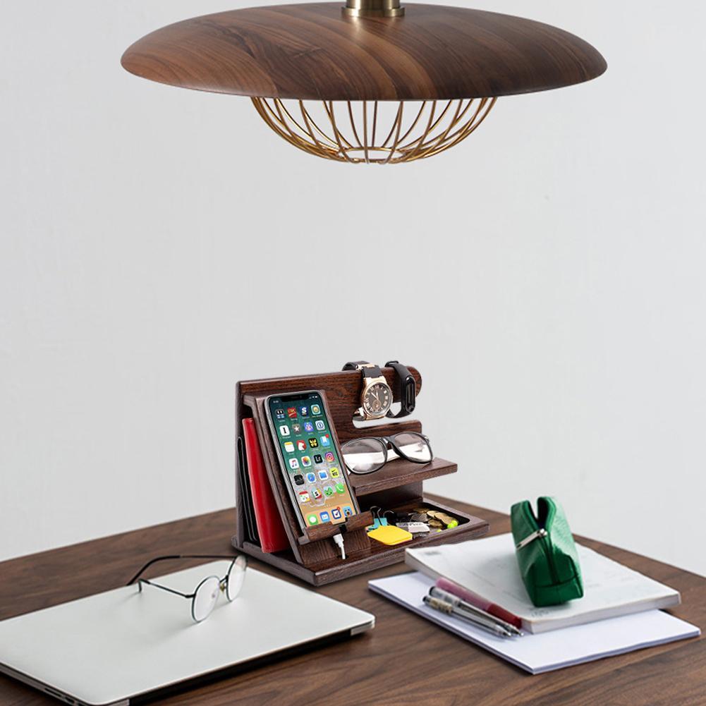 1pcs Wood Phone Docking Station Home Office Storage Supplies Multifunctional Desktop Mobile Phone Holder Easy To Assemble