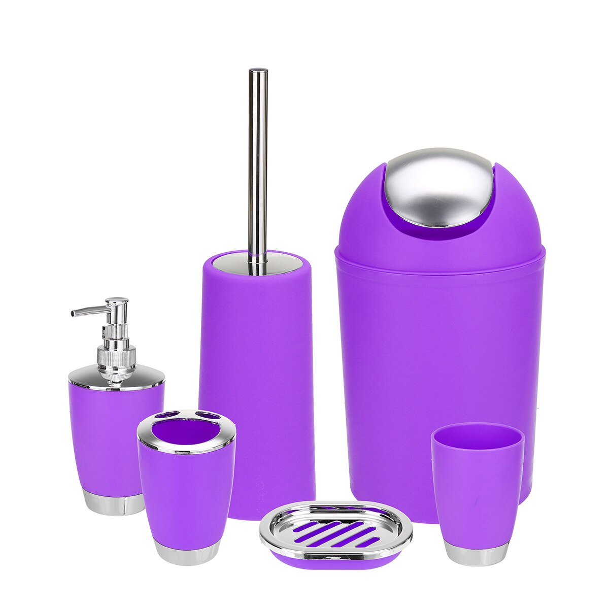 6pcs Bathroom Toiletries Organizer Set Creatived Storage Lotion Bottle Toothbrush Storage Box Mug Cup Trash Can Organizer Set: Purple 