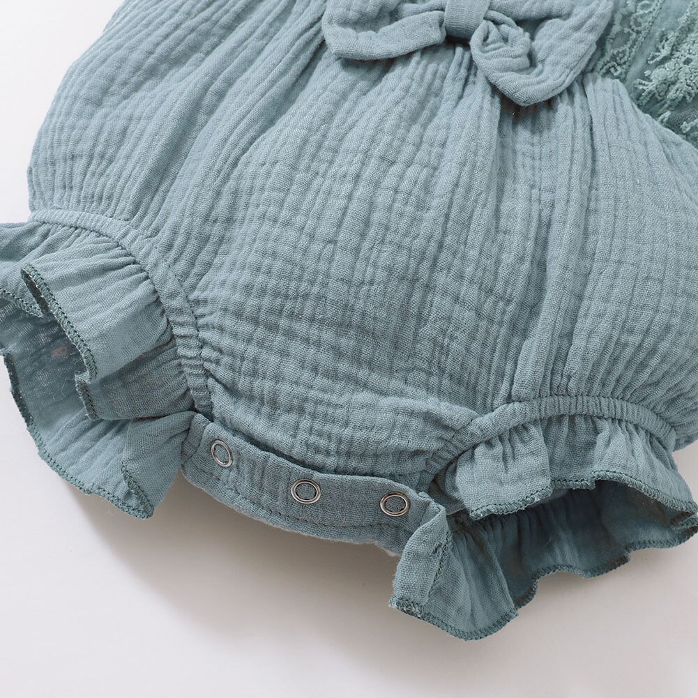 Baywell – body à volants en dentelle pour bébés filles, joli nœud papillon + bandeau en coton et lin, combinaisons sans manches pour nourrissons, vêtements doux pour tout-petits